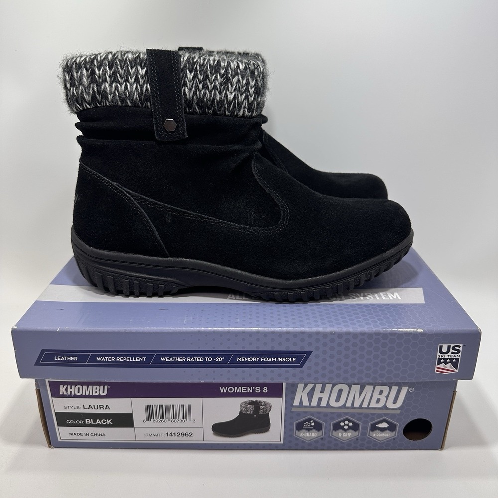 Khombu Laura Womens Black Suede All Weather Booties Size 8 1412962